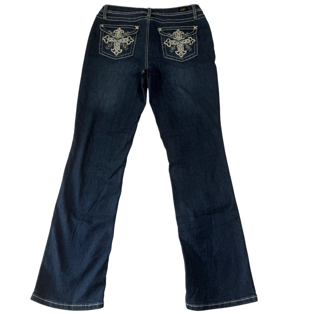 Y2K Earl Jean Barely Boot Womens 10 Dark Wash Western Cross Rhinestone Jeans